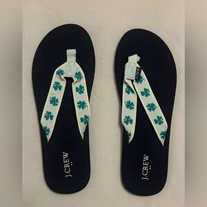 J.Crew Shamrock Flip Flops with Green Clover Straps NWT